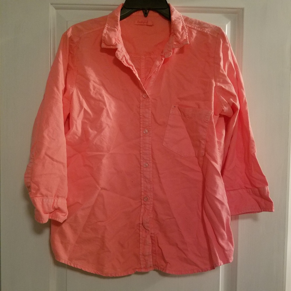Fresh produce coral 3/4 sleeve button down shirt